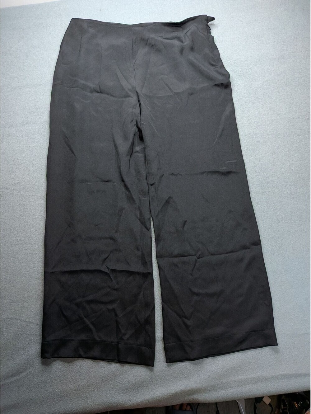 Eileen Fisher Pants Womens L Black Silk Crepe Wide Leg Elastic Waist Dressy